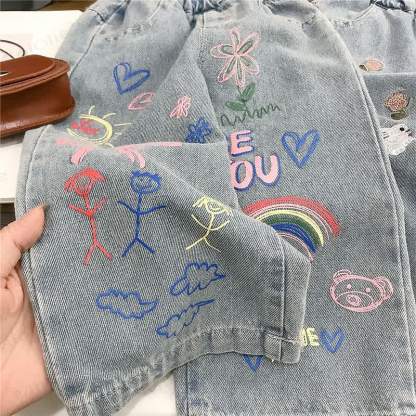 幼児用女の子用デニムブルーフラワーリボン/バニーパンツ - image 5