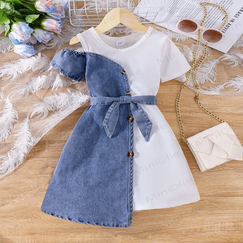 幼児用女の子用無地デニムDress - 白 - 7歳 - image 1