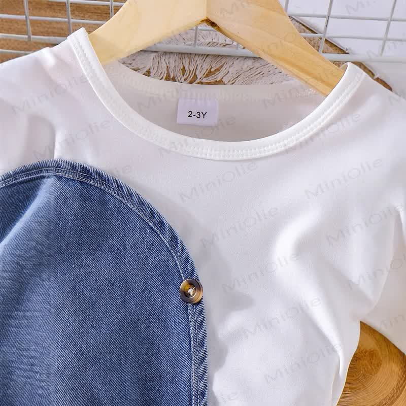 幼児用女の子用無地デニムDress - image 4