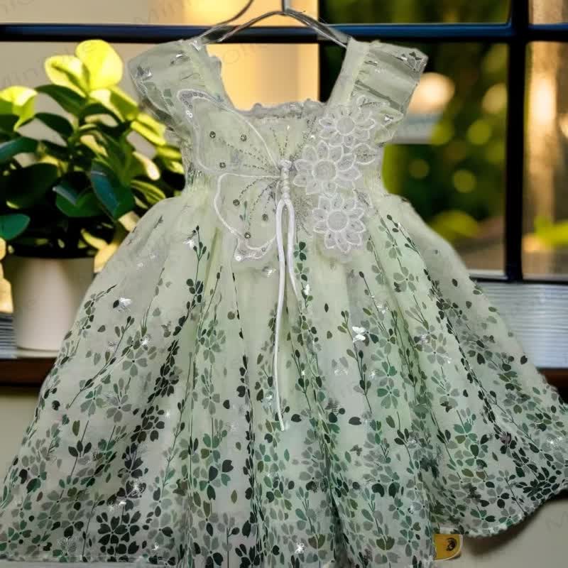 幼児用女の子用グリーンリボンフラワーノースリーブDress - グリーンDress - 7-8T - image 1