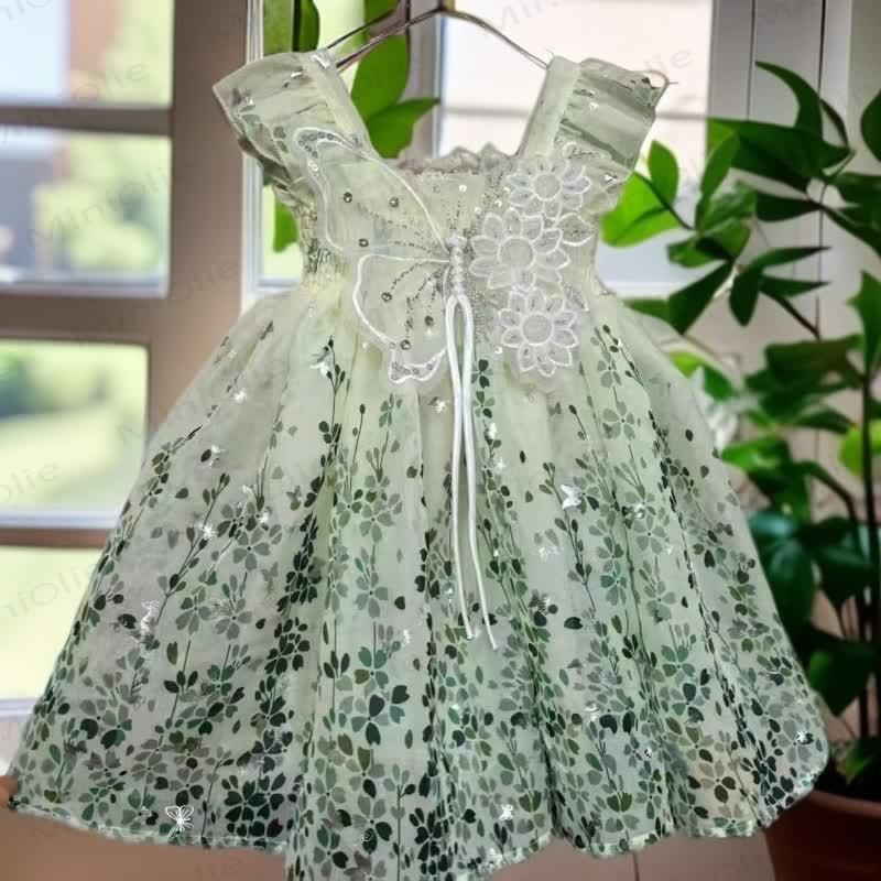 幼児用女の子用グリーンリボンフラワーノースリーブDress - image 3