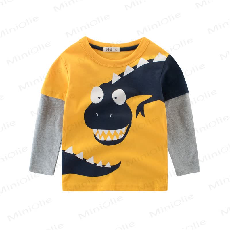 幼児用恐竜カラーブロックTシャツ - 黄色 - 8-9T - image 1