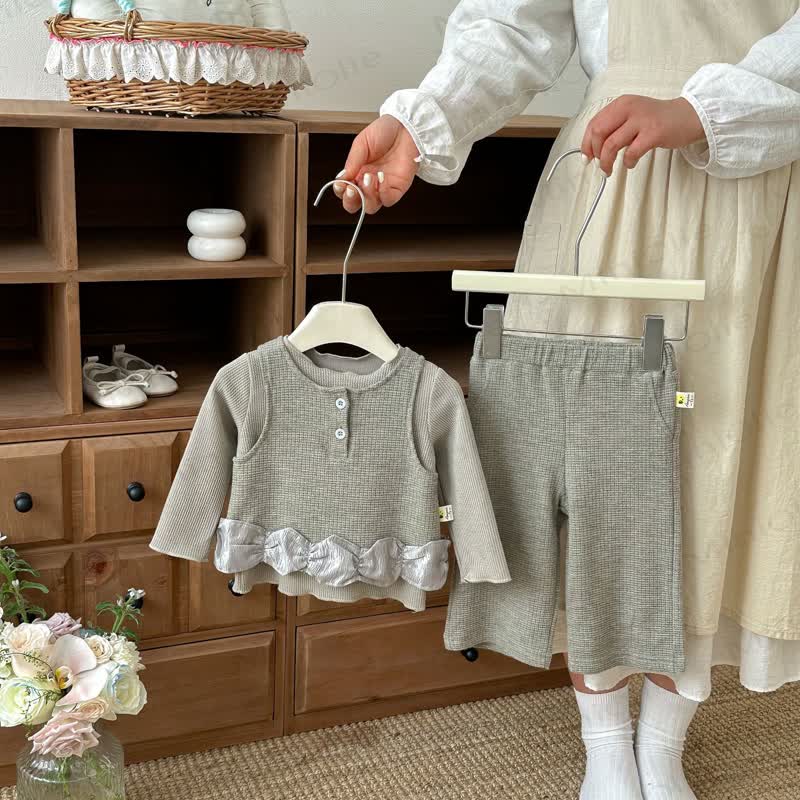 ベビー幼児女の子用無地レースタンクトップ＆パンツ/トップス - image 1