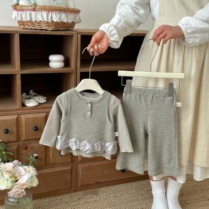 ベビー幼児女の子用無地レースタンクトップ＆パンツ/トップス - image 1