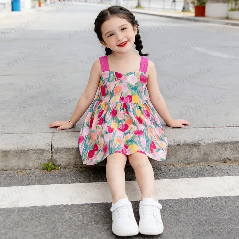 幼児用女の子用花柄リボンサスペンダーDress - image 4