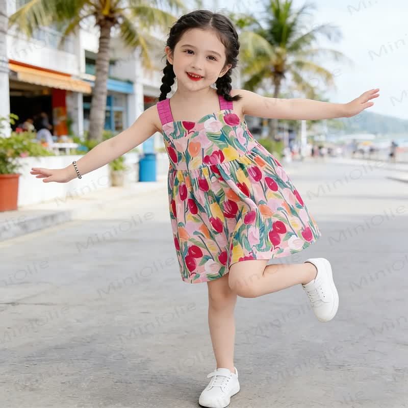 幼児用女の子用花柄リボンサスペンダーDress - image 3