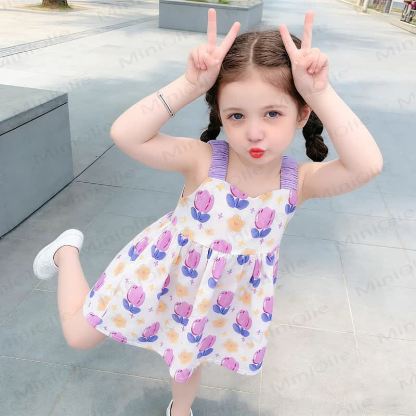 幼児用女の子用花柄リボンサスペンダーDress - image 7