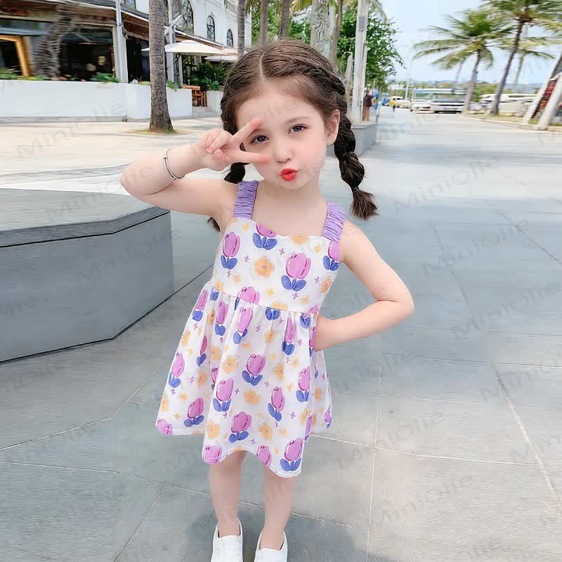 幼児用女の子用花柄リボンサスペンダーDress - 紫 - 10歳 - image 5