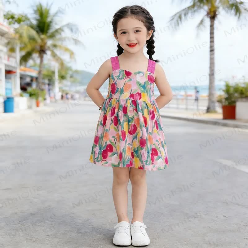 幼児用女の子用花柄リボンサスペンダーDress - ローズレッド - 10歳 - image 2