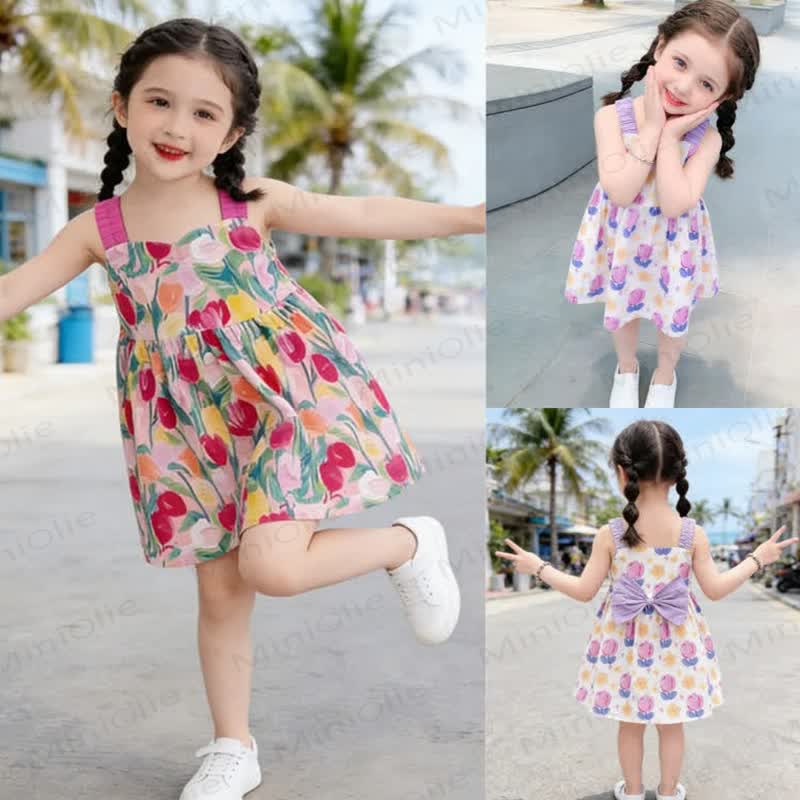 幼児用女の子用花柄リボンサスペンダーDress - image 1
