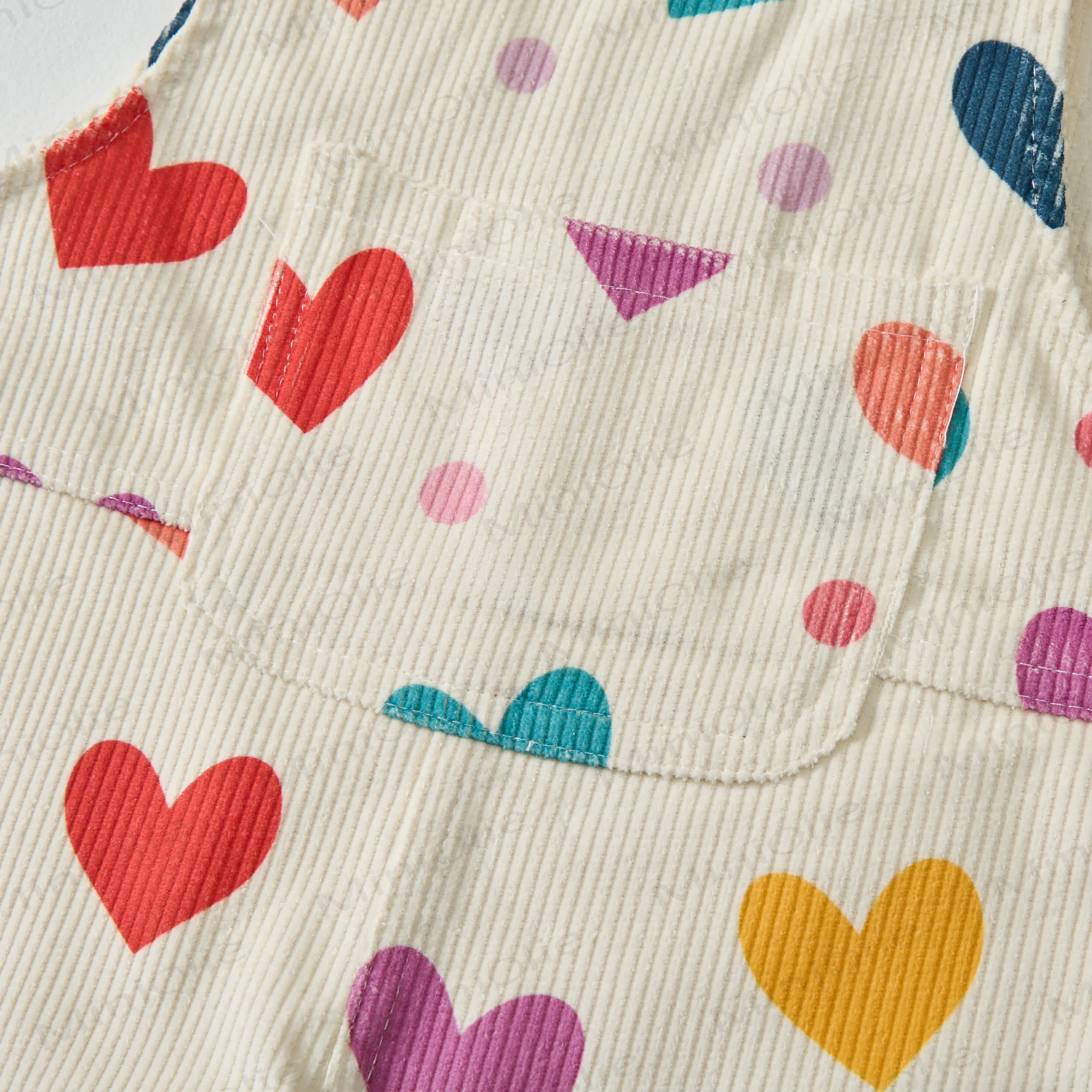 ベビー幼児用カラフルハート＆水玉模様ベージュコーデュロイオーバーオール - image 4