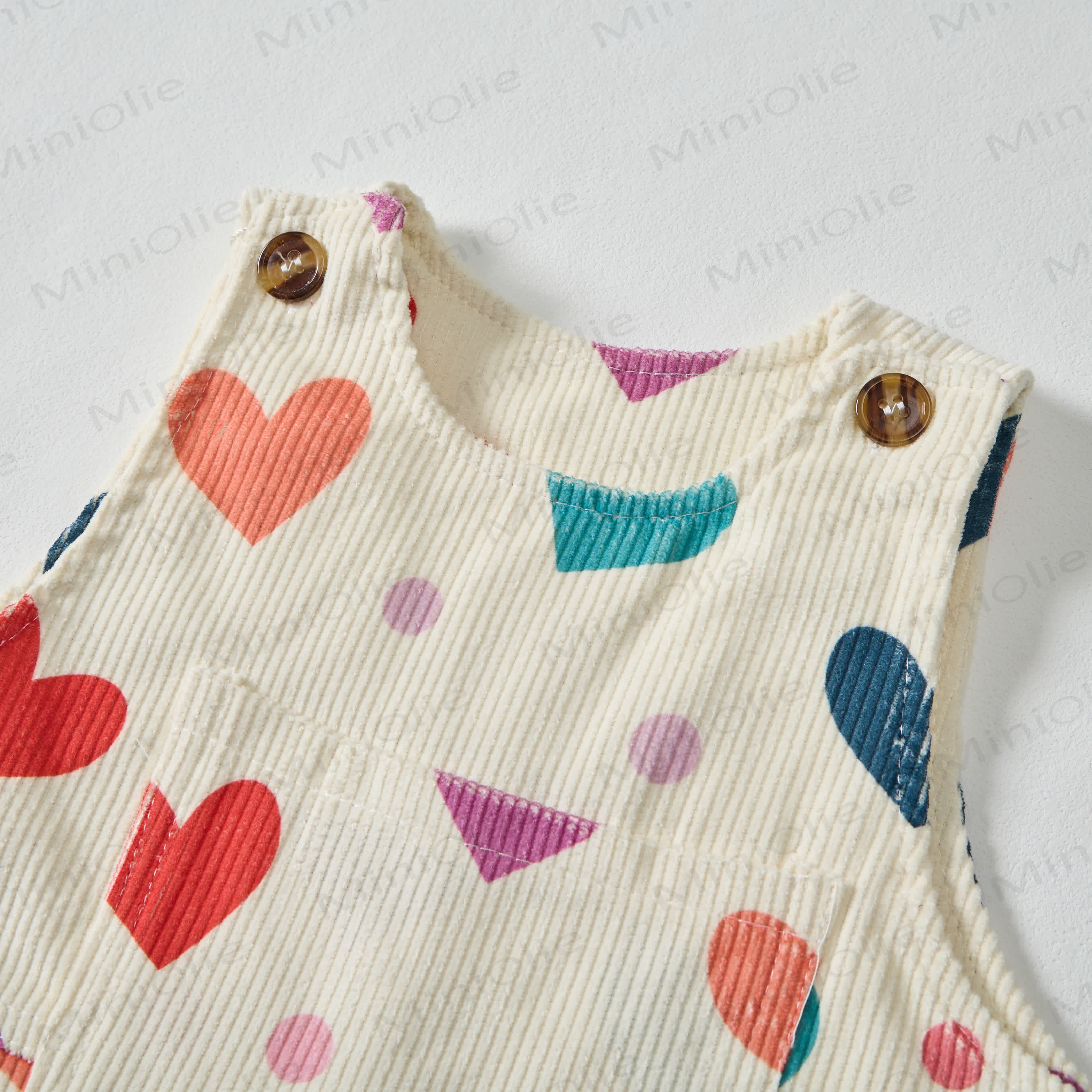 ベビー幼児用カラフルハート＆水玉模様ベージュコーデュロイオーバーオール - image 3