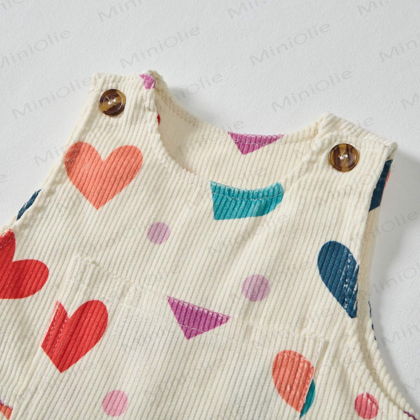 ベビー幼児用カラフルハート＆水玉模様ベージュコーデュロイオーバーオール - image 3