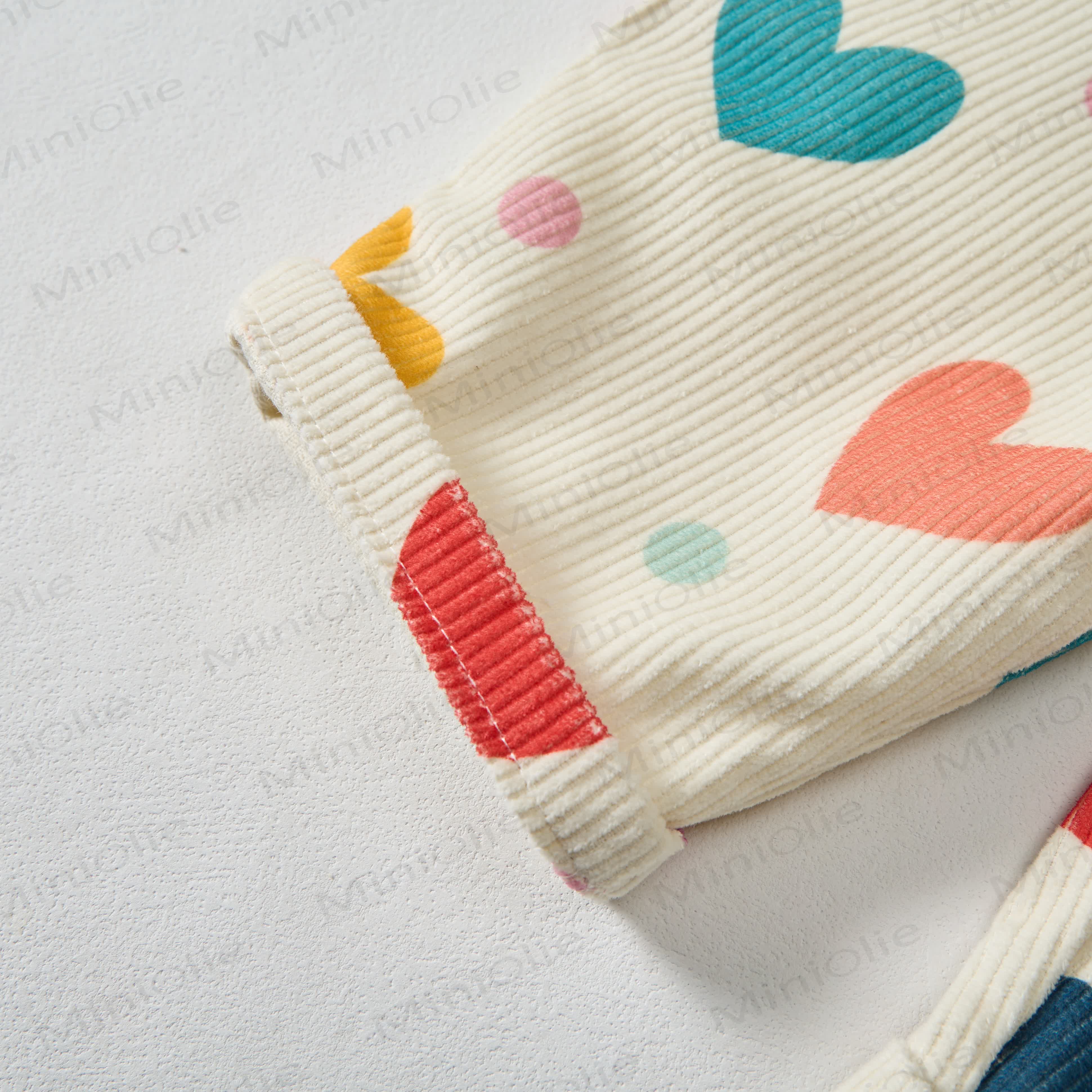 ベビー幼児用カラフルハート＆水玉模様ベージュコーデュロイオーバーオール - image 5