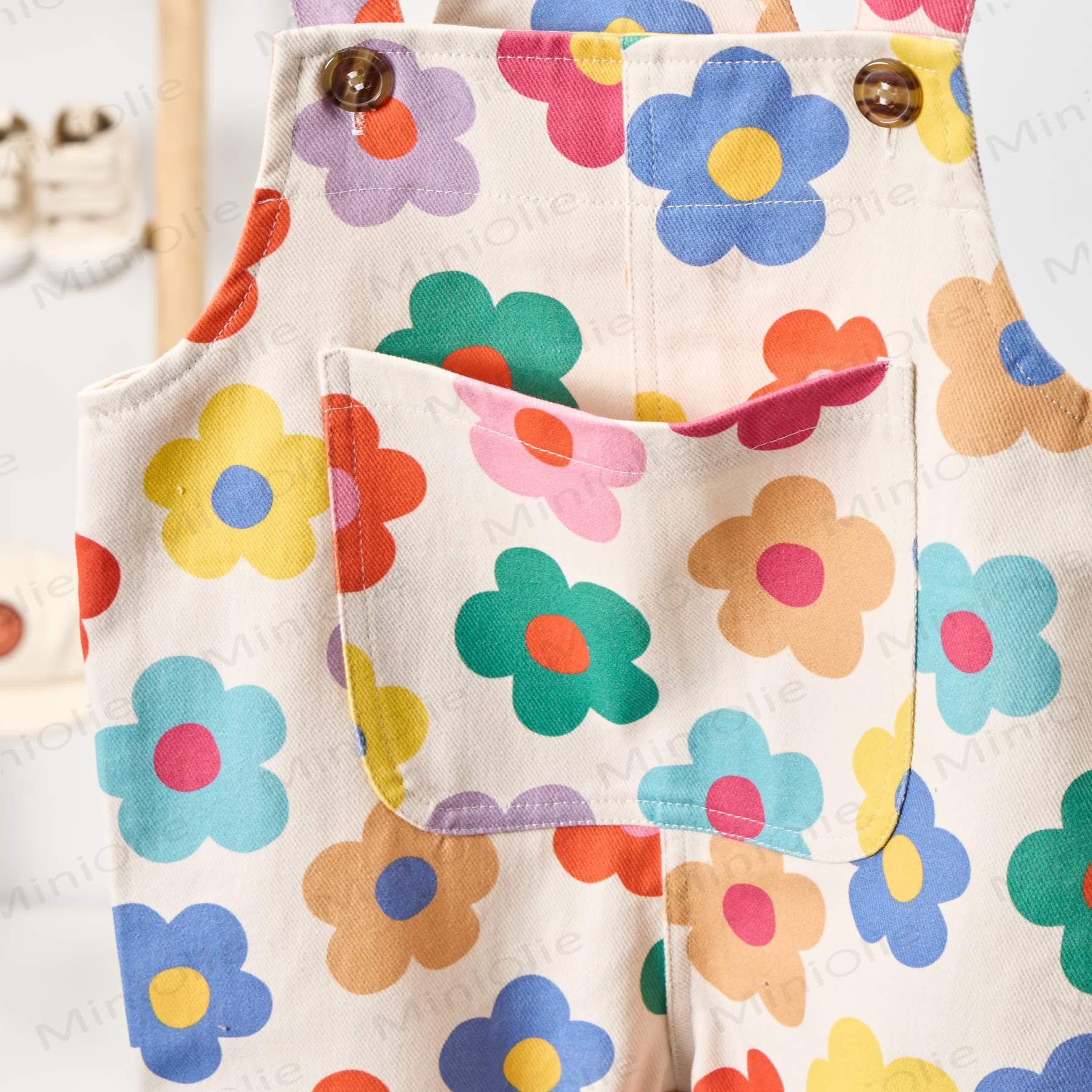 ベビー幼児用ドーパミンフラワーホワイトオーバーオール - image 4