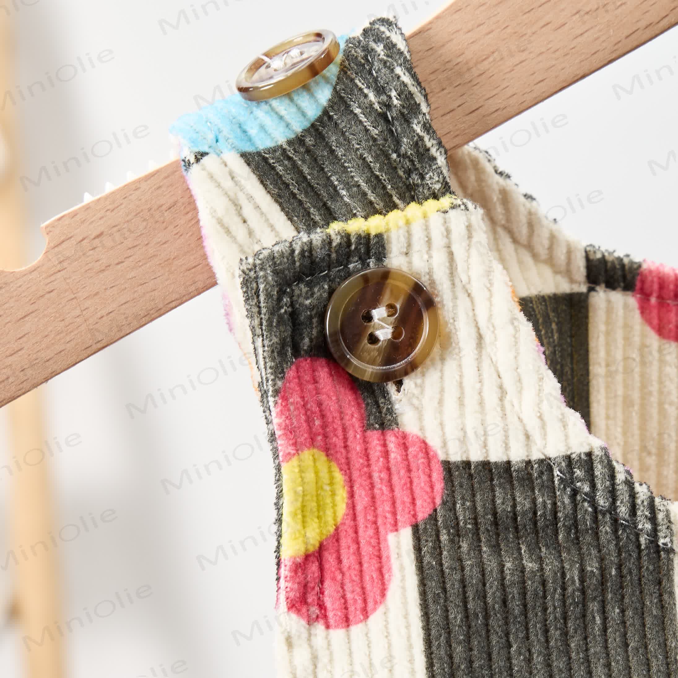 ベビー幼児用チェッカーボード柄カラフルフラワーコーデュロイオーバーオール - image 2