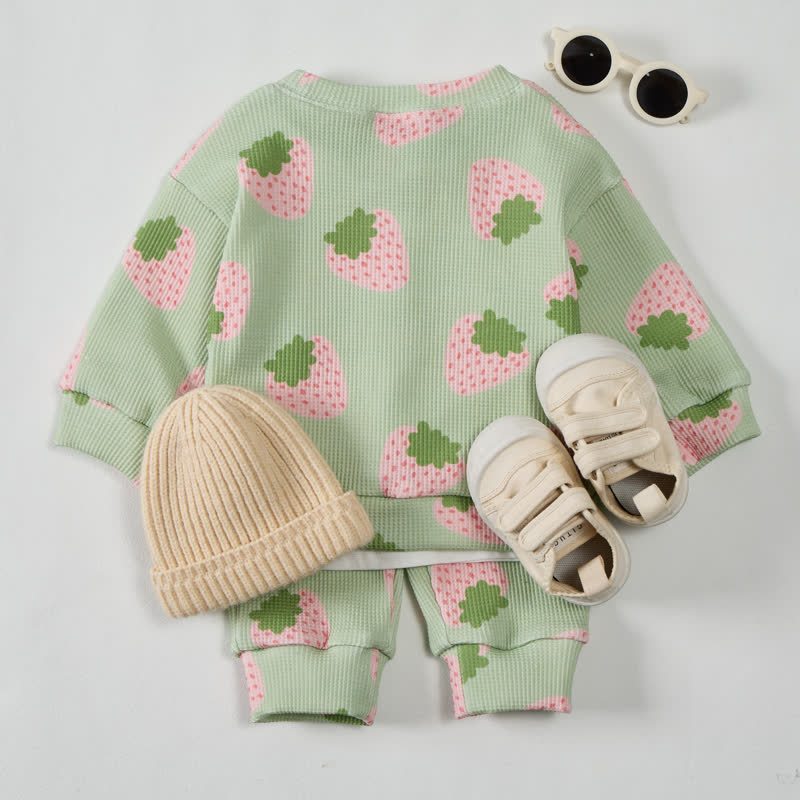 ベビーグレーグリーンワッフルストロベリー2ピースセット - image 3