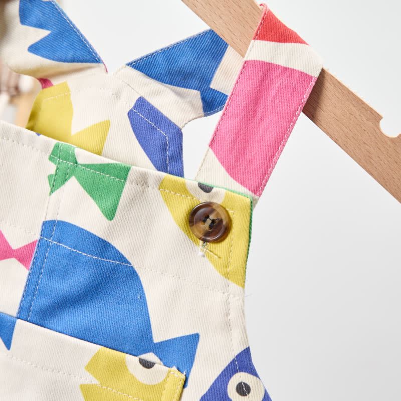 ベビー幼児用ホワイトマルチカラーフィッシュ織りオーバーオール - image 4