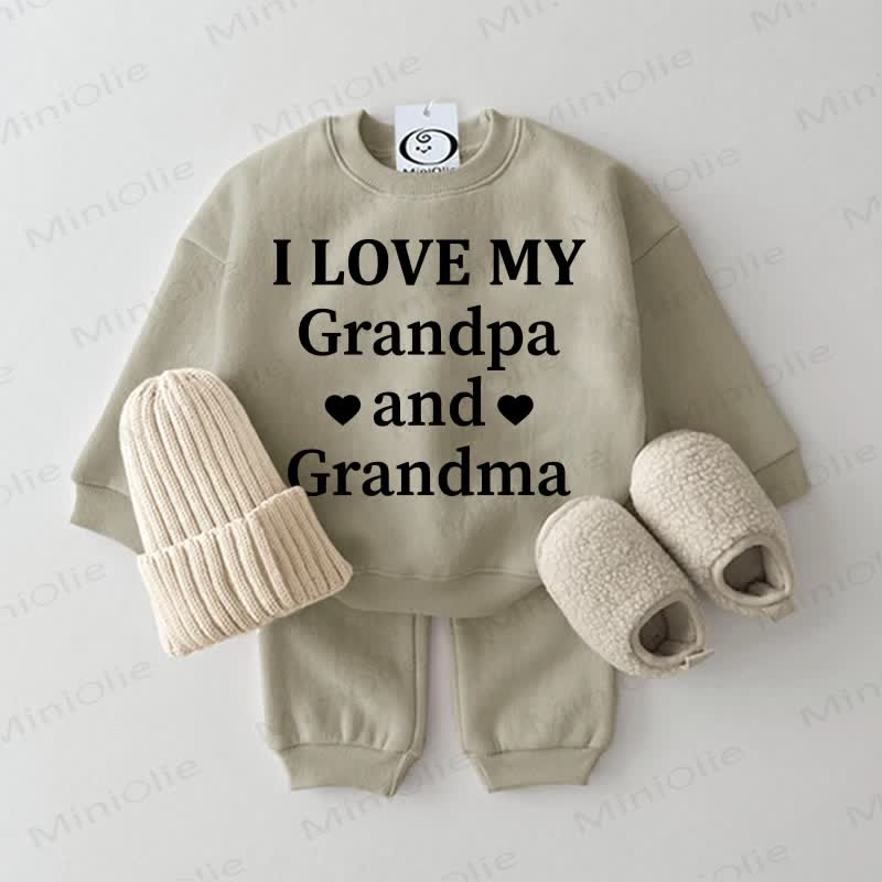 I LOVE MY GRANDPA AND GRANDMA！ベビー用スウェットシャツ 2点セット グレーグリーン - グレーグリーン - 2～3歳 - image 1