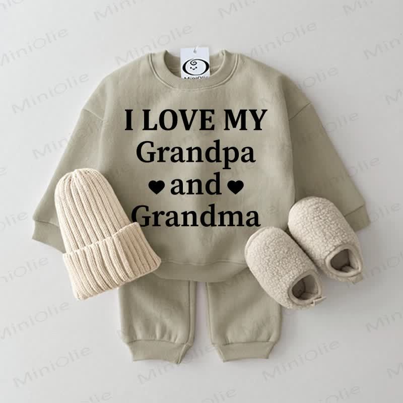 I LOVE MY GRANDPA AND GRANDMA！ベビー用スウェットシャツ 2点セット グレーグリーン - グレーグリーン - 2～3歳 - image 1