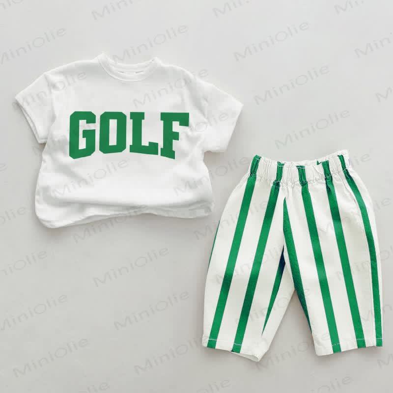 GOLFベビーグリーン 縦ストライプ 2点セット - ホワイト＆グリーン - 2～3歳 - image 1