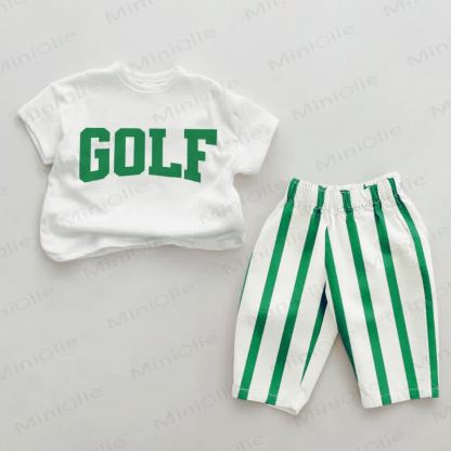 GOLFベビーグリーン 縦ストライプ 2点セット - ホワイト＆グリーン - 2～3歳 - image 1