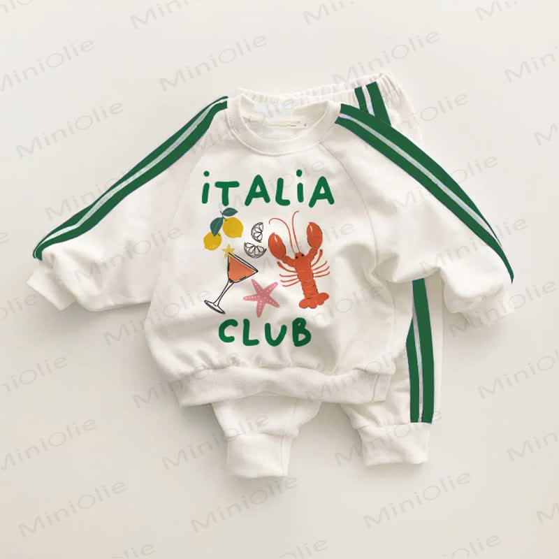 ITALIA CLUB・幼児用 グリーンストライプ 2点セット - ホワイト＆グリーン - 3～5歳 - image 1