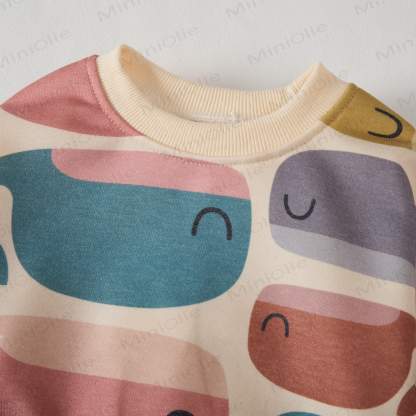 ベビーキュートな漫画クジラ柄スウェットシャツ2点セット（ベージュ） - image 2