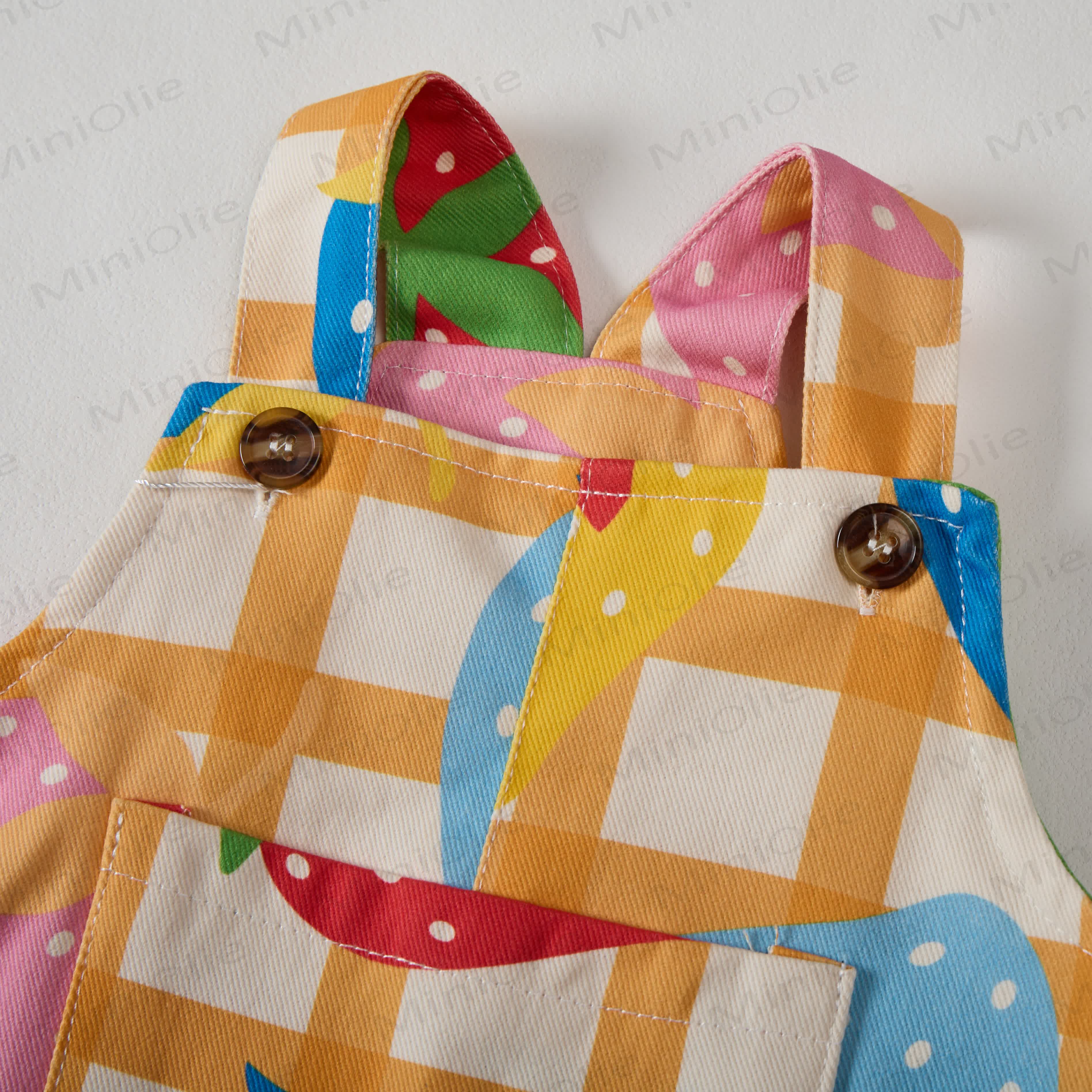 ベビー幼児用チェック柄カラフルストロベリーオーバーオール - image 2