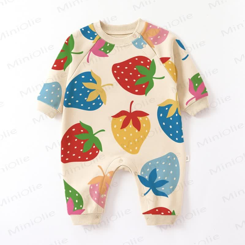 ベビーベージュストロベリーロンパース - ベージュ - 2～3歳 - image 1