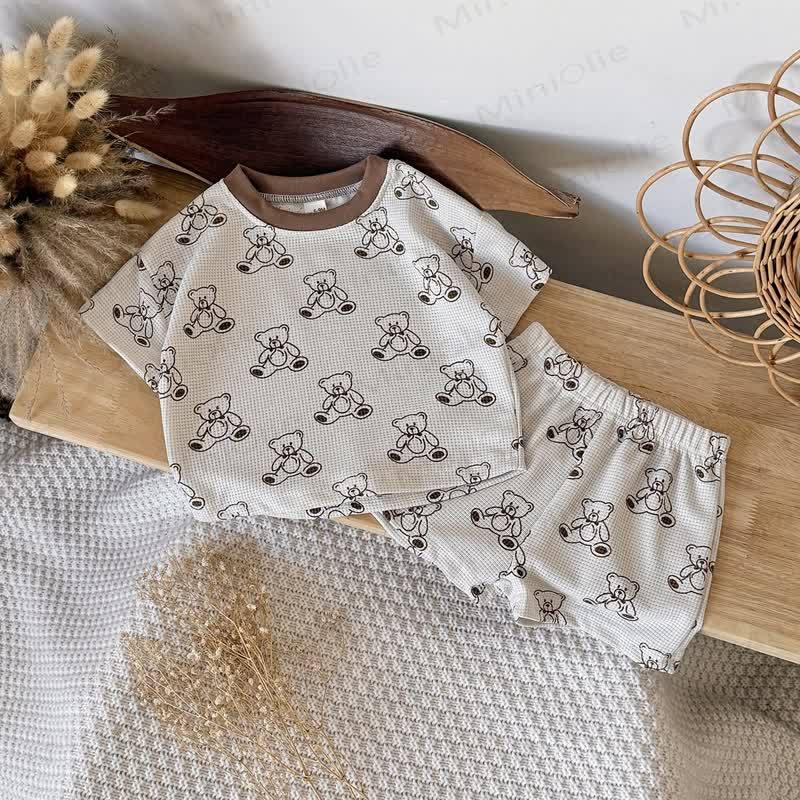 ベビーベアワッフルTシャツ＆ショーツ2点セット - ベージュ - 2-3Y - image 1