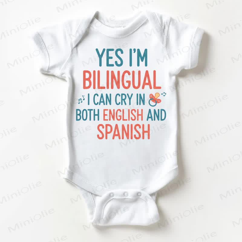 YES BILINGUAL I CAN CRY IN BOTH ENGILSH AND SPANISH。ベビーホワイトボディスーツ - 白 - 18～24ヶ月 - image 1