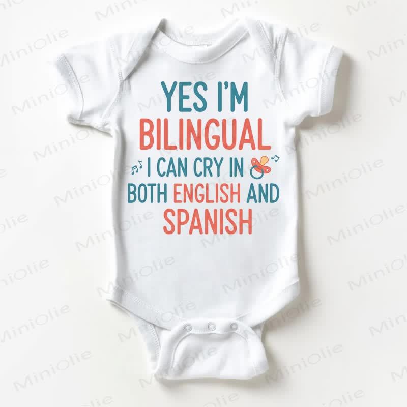 YES BILINGUAL I CAN CRY IN BOTH ENGILSH AND SPANISH。ベビーホワイトボディスーツ - 白 - 18～24ヶ月 - image 1