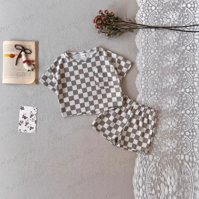 ベビーチェックワッフルTシャツ＆ショーツ2点セット - image 2