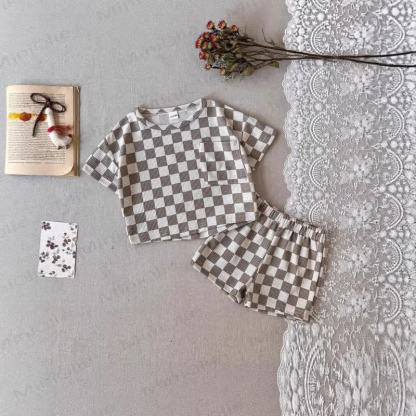 ベビーチェックワッフルTシャツ＆ショーツ2点セット - image 2