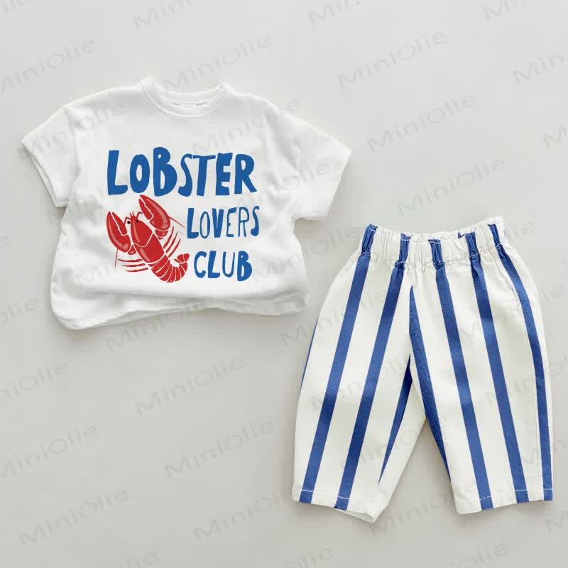 LOBSTER LOVERS CLUBベビーブルー 縦縞 2点セット - ホワイト＆ブルー - 2～3歳 - image 1