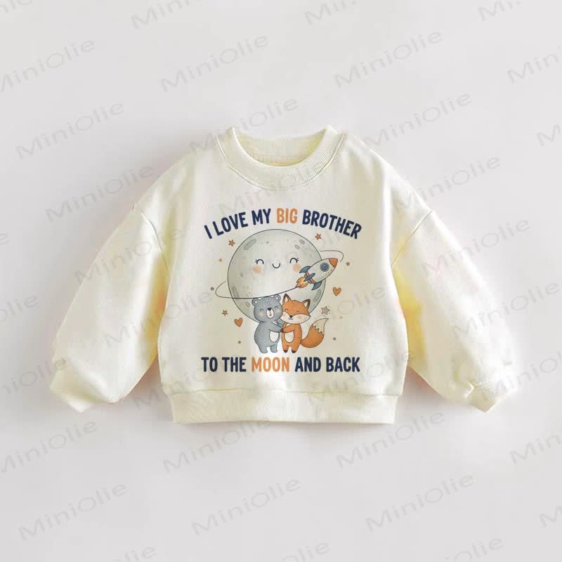 「I LOVE MY BIIG BROTHER TO THE MOON AND BACK」ベビー幼児用スウェットシャツ - クリーム - 3～5歳 - image 1
