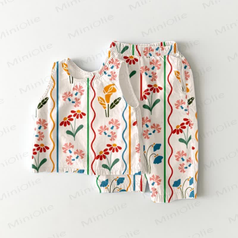 幼児用花柄2ピースノースリーブセット - 白 - 5～7歳 - image 1