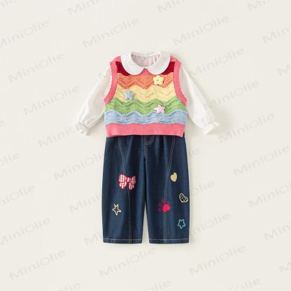 幼児用女の子用スターベスト/ホワイトシャツ/ブルージーンズ - image 1