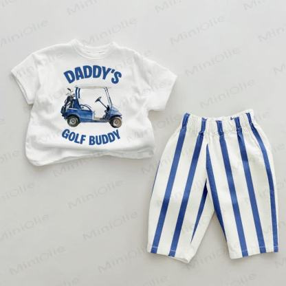 DADDY'S GOLF BUDDYベビーストライプ2点セット - ホワイト＆ブルー - 2～3歳 - image 1