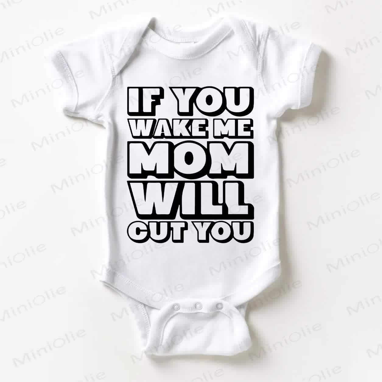 IF YOU WAKE ME MOM WILL CUT YOUベビーホワイトボディスーツ - 白 - 18～24ヶ月 - image 1
