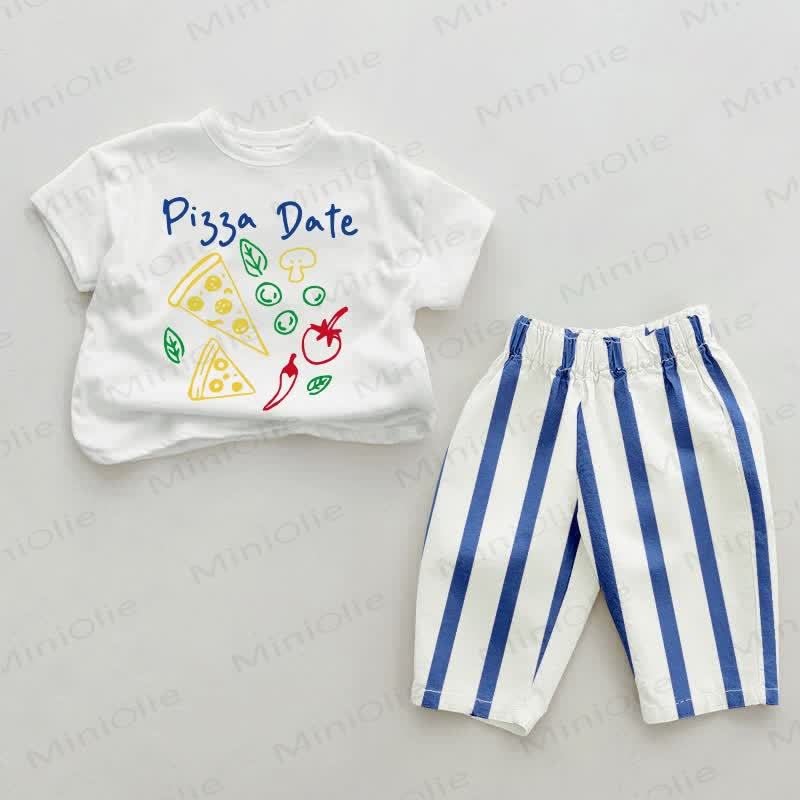 PIZZA DATEベビーブルー縦縞 2ピースセット - ホワイト＆ブルー - 2～3歳 - image 1