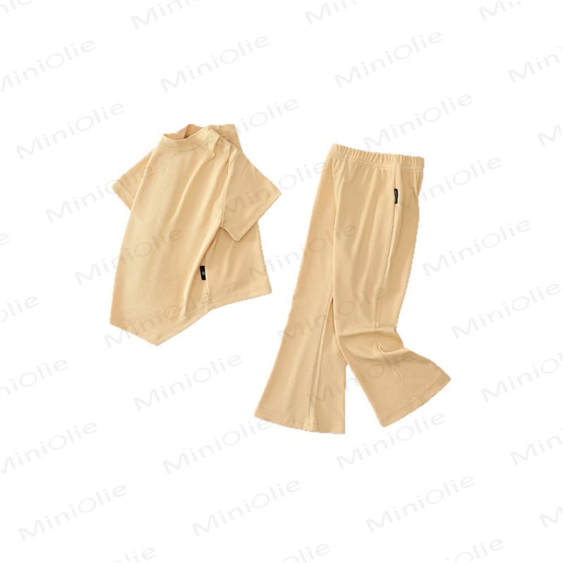 幼児用ニット半袖トップスとフレアパンツの2ピースセット - 黄色 - 10歳 - image 2