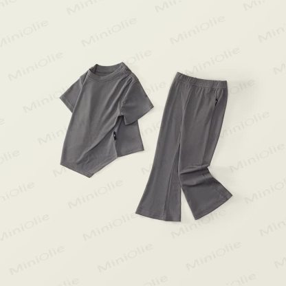 幼児用ニット半袖トップスとフレアパンツの2ピースセット - グレー - 10歳 - image 3