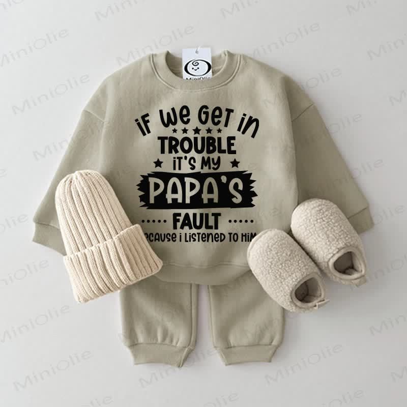 IF WE GET IN TROUBLE IT'S MY PAPA'S FAULTベビー 2ピース グレーグリーンセット - グレーグリーン - 2～3歳 - image 1