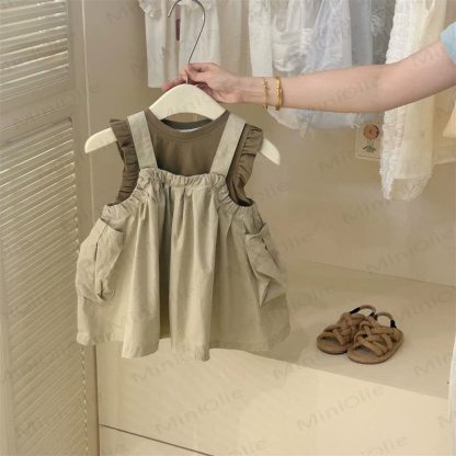 幼児用女の子用フリルタンクトップとDressセット - グリーンセット - 10歳 - image 1