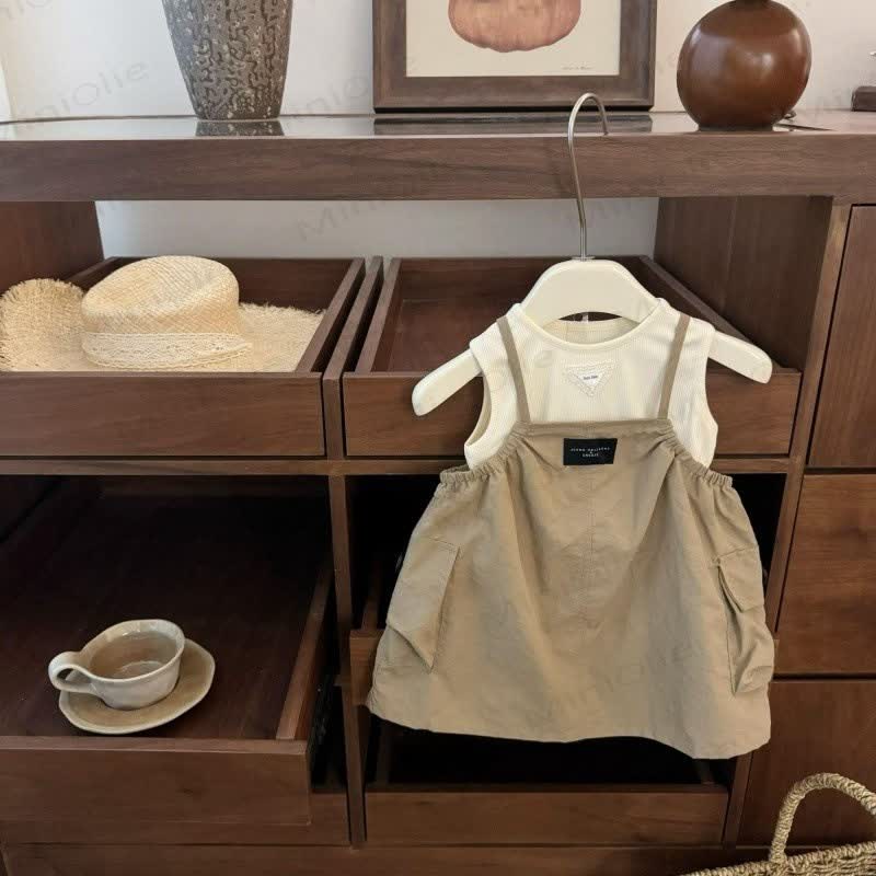 幼児用女の子用フリルタンクトップとDressセット - カーキセット - 10歳 - image 4