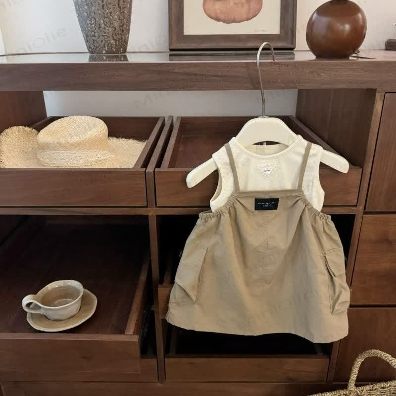 幼児用女の子用フリルタンクトップとDressセット - カーキセット - 10歳 - image 4