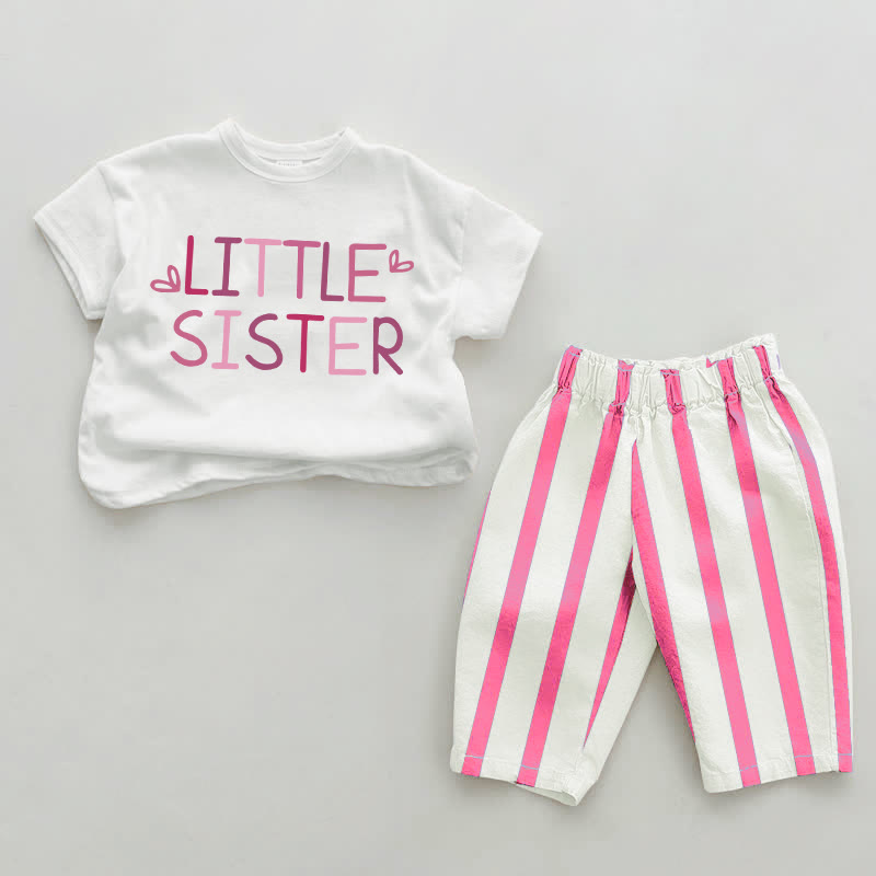 LITTLE SISTERベビーピンク 縦ストライプ 2点セット - ホワイト＆ピンク - 2～3歳 - image 1