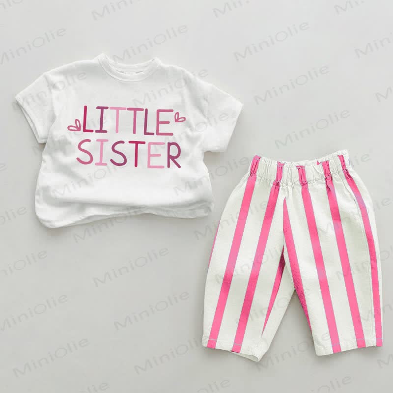LITTLE SISTERベビーピンク 縦ストライプ 2点セット - ホワイト＆ピンク - 2～3歳 - image 1
